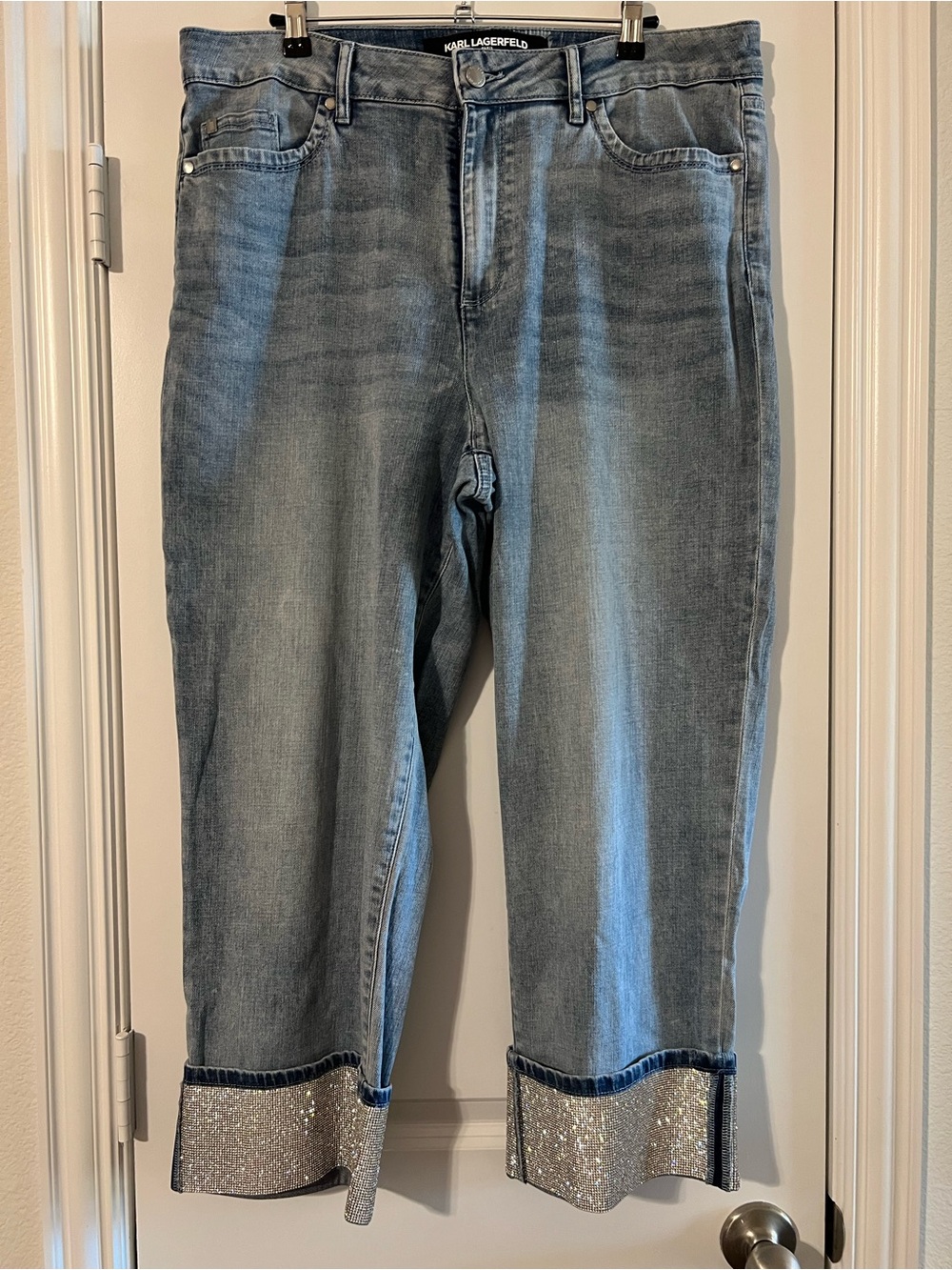 Karl Lagerfeld Blue Denim Jeans with Rhinestone Cuff